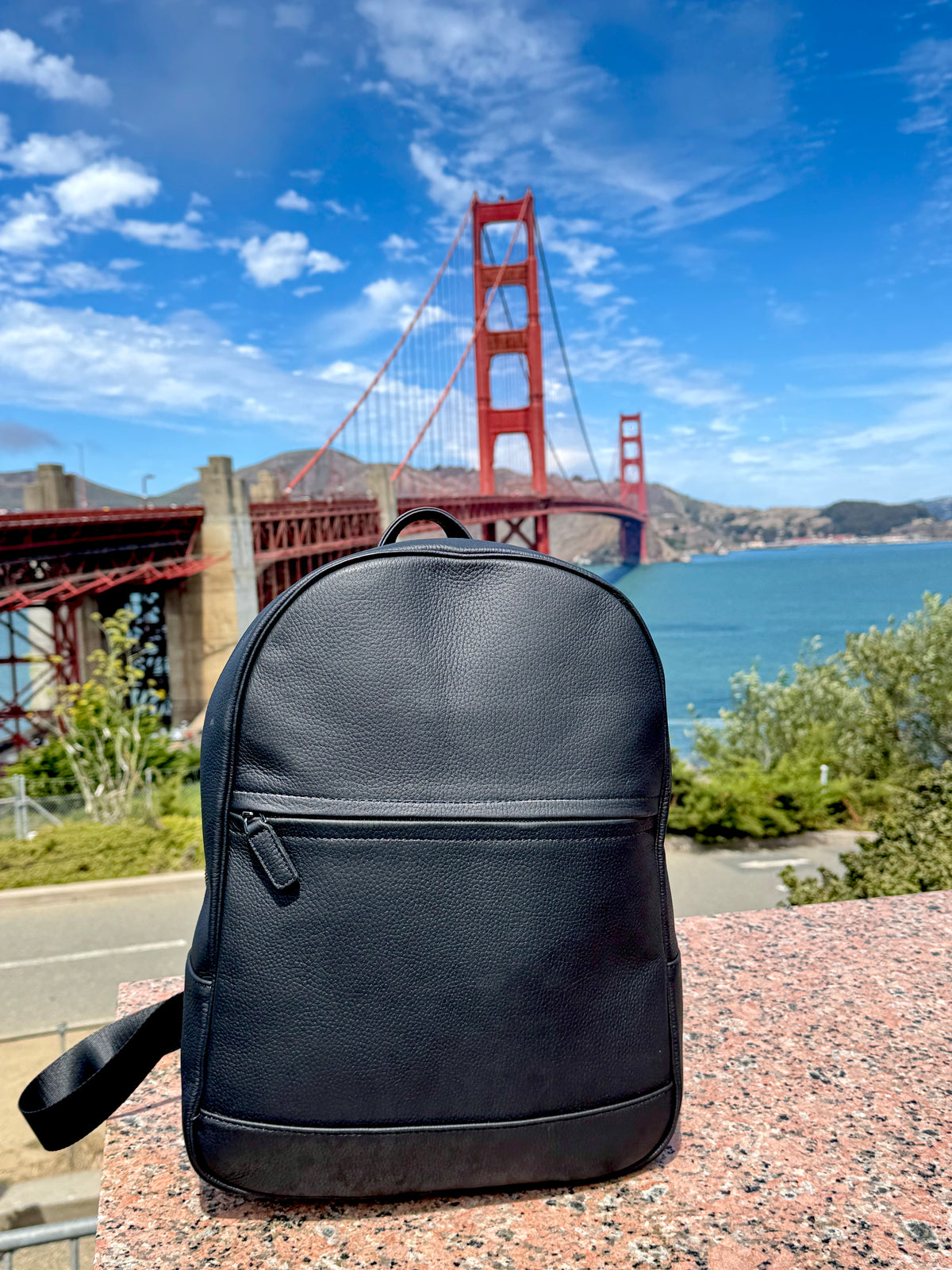 San Francisco Premium Genuine Black Leather Backpack