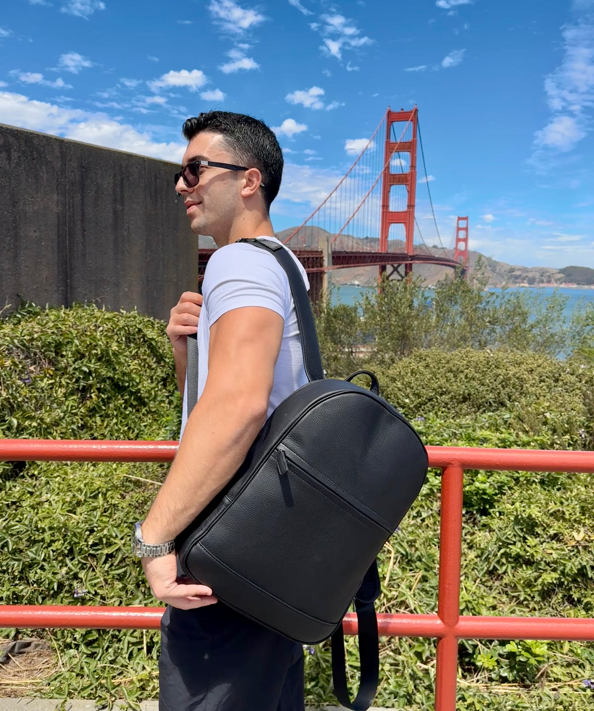 San Francisco Premium Genuine Black Leather Backpack