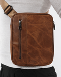 Bishkek Premium Genuine Brown Leather Zipper Crossbody Bag