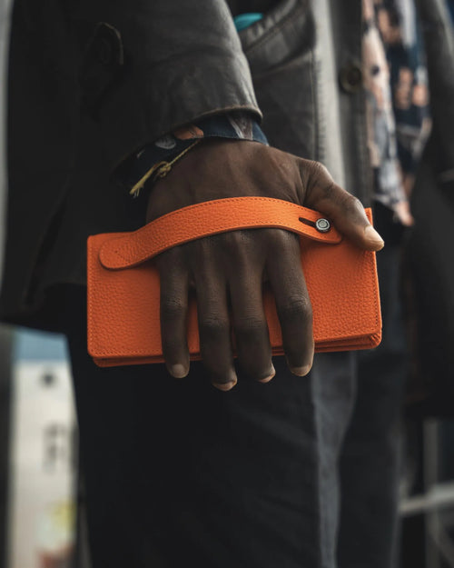 Amsterdam Orange Genuine Leather Phone Wallet with Hand Strap