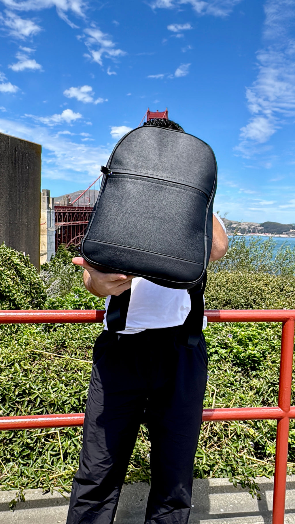 San Francisco Premium Genuine Black Leather Backpack