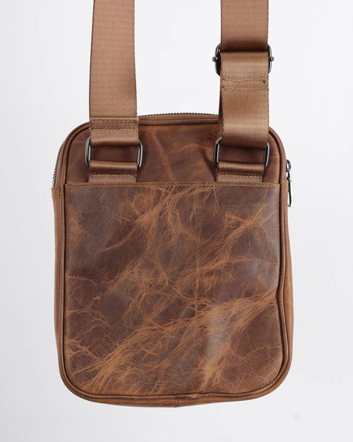 Bishkek Premium Genuine Brown Leather Zipper Crossbody Bag