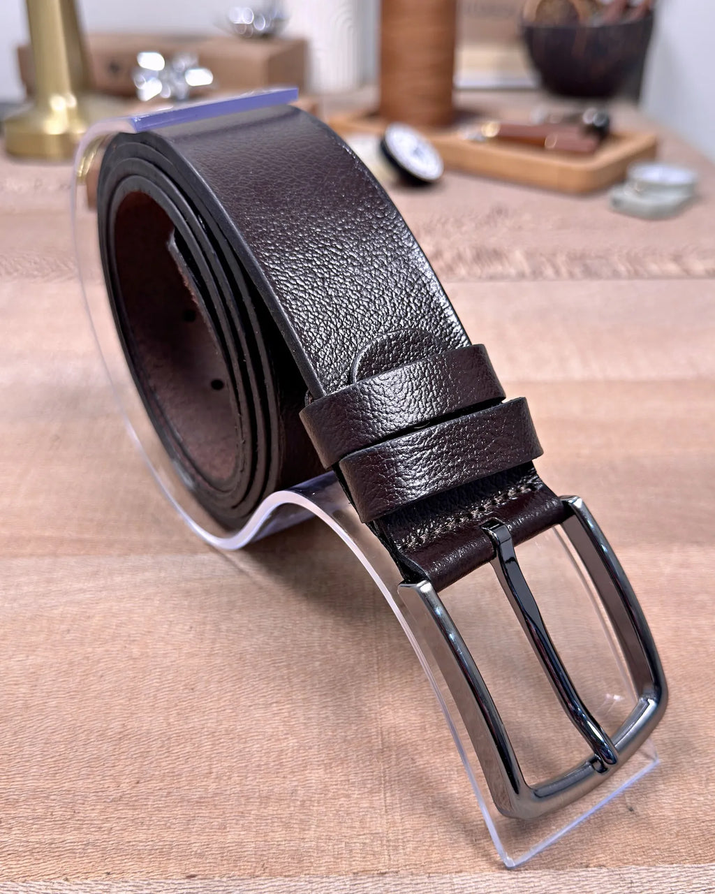 Brussel Classic Brown Genuine Leather Men’s Belt with Metal Buckle