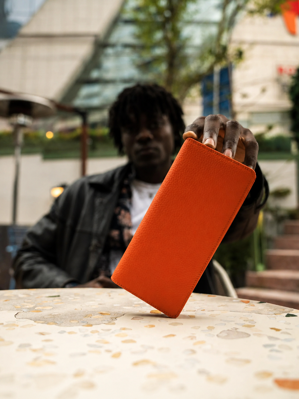 Amsterdam Orange Genuine Leather Phone Wallet with Hand Strap