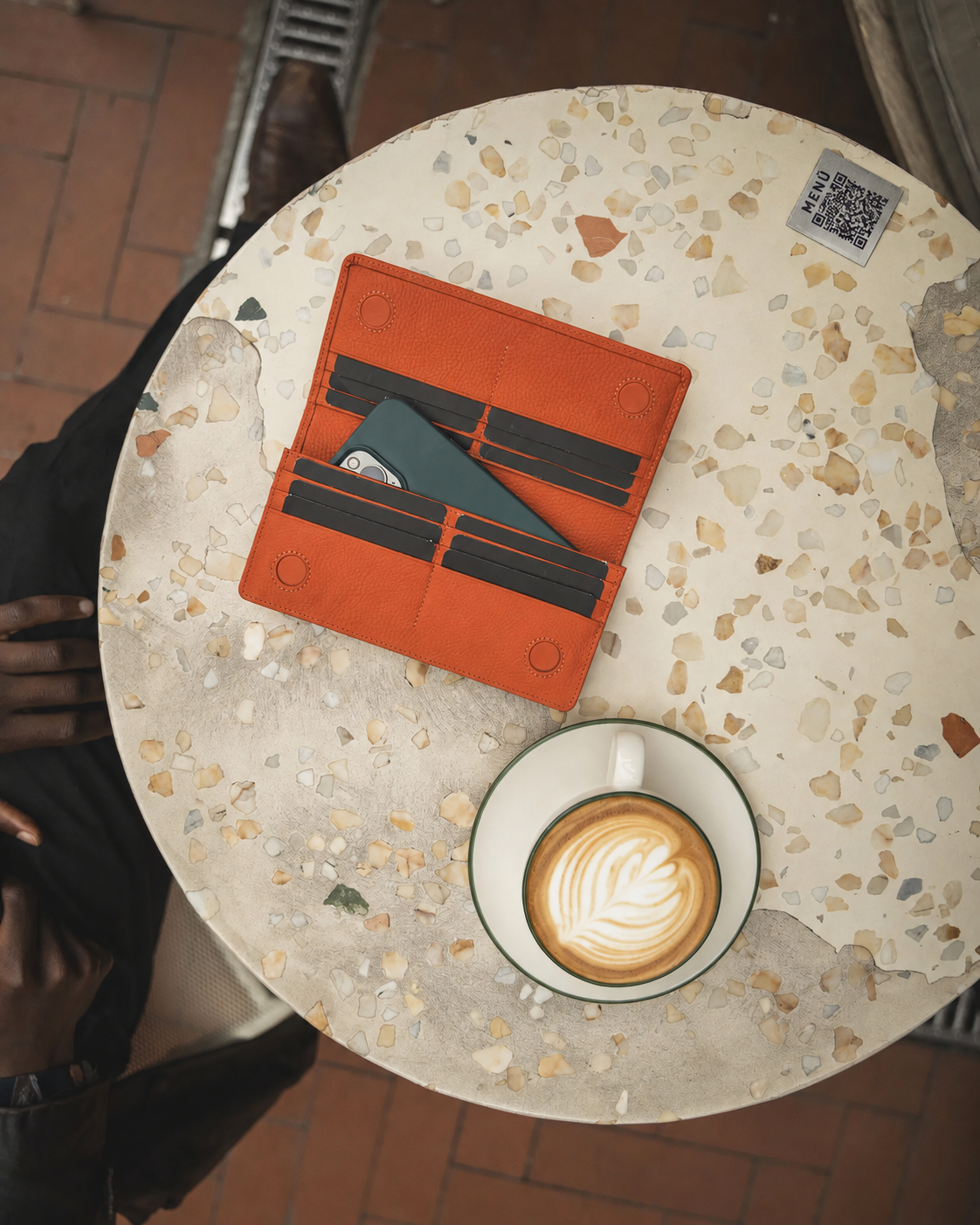 Amsterdam Orange Genuine Leather Phone Wallet with Hand Strap