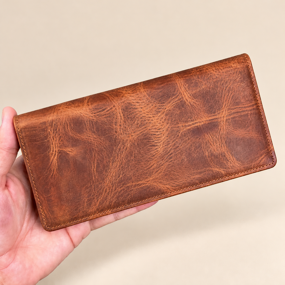 Shanghai Vintage Brown Genuine Leather Phone Wallet with Hand Strap