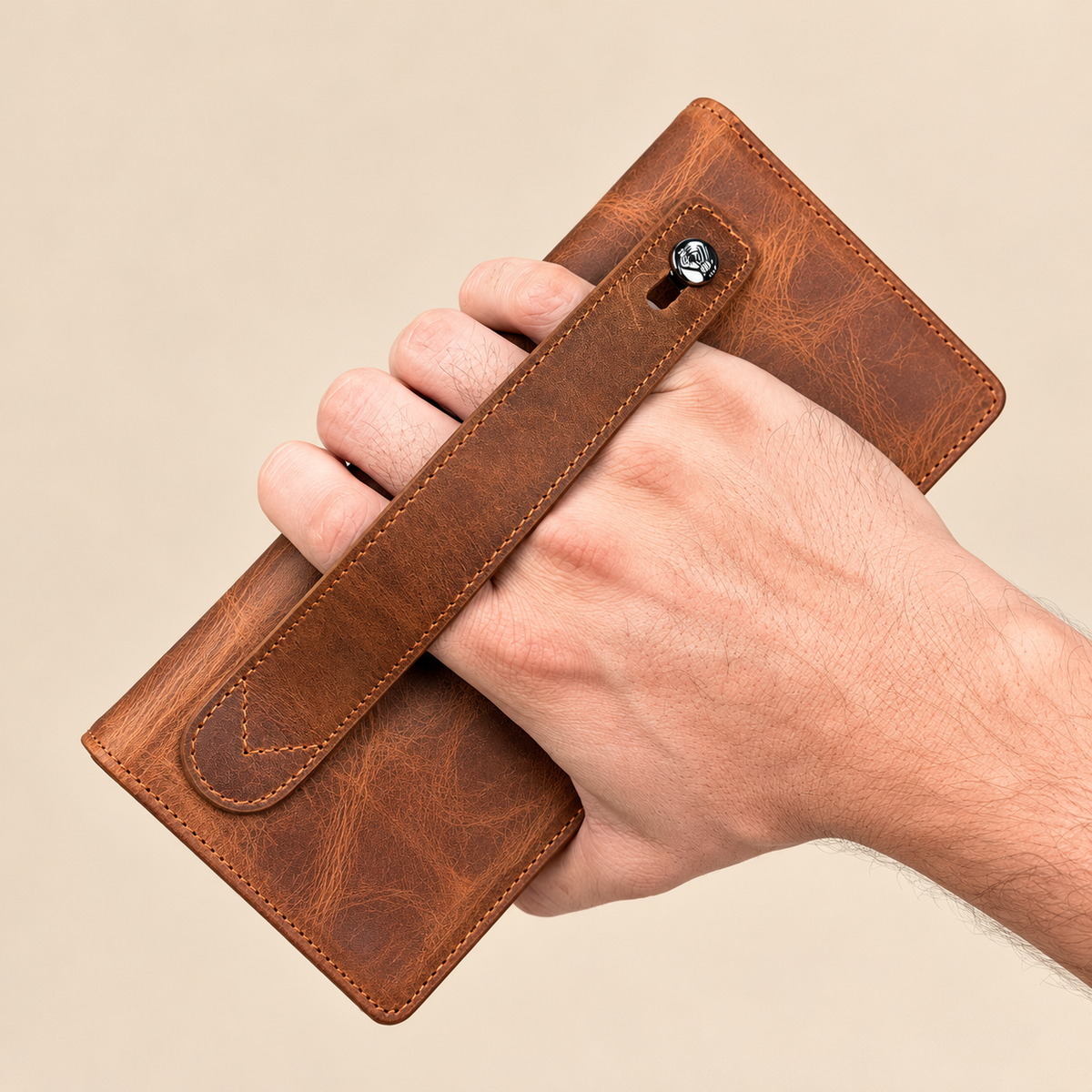 Shanghai Vintage Brown Genuine Leather Phone Wallet with Hand Strap