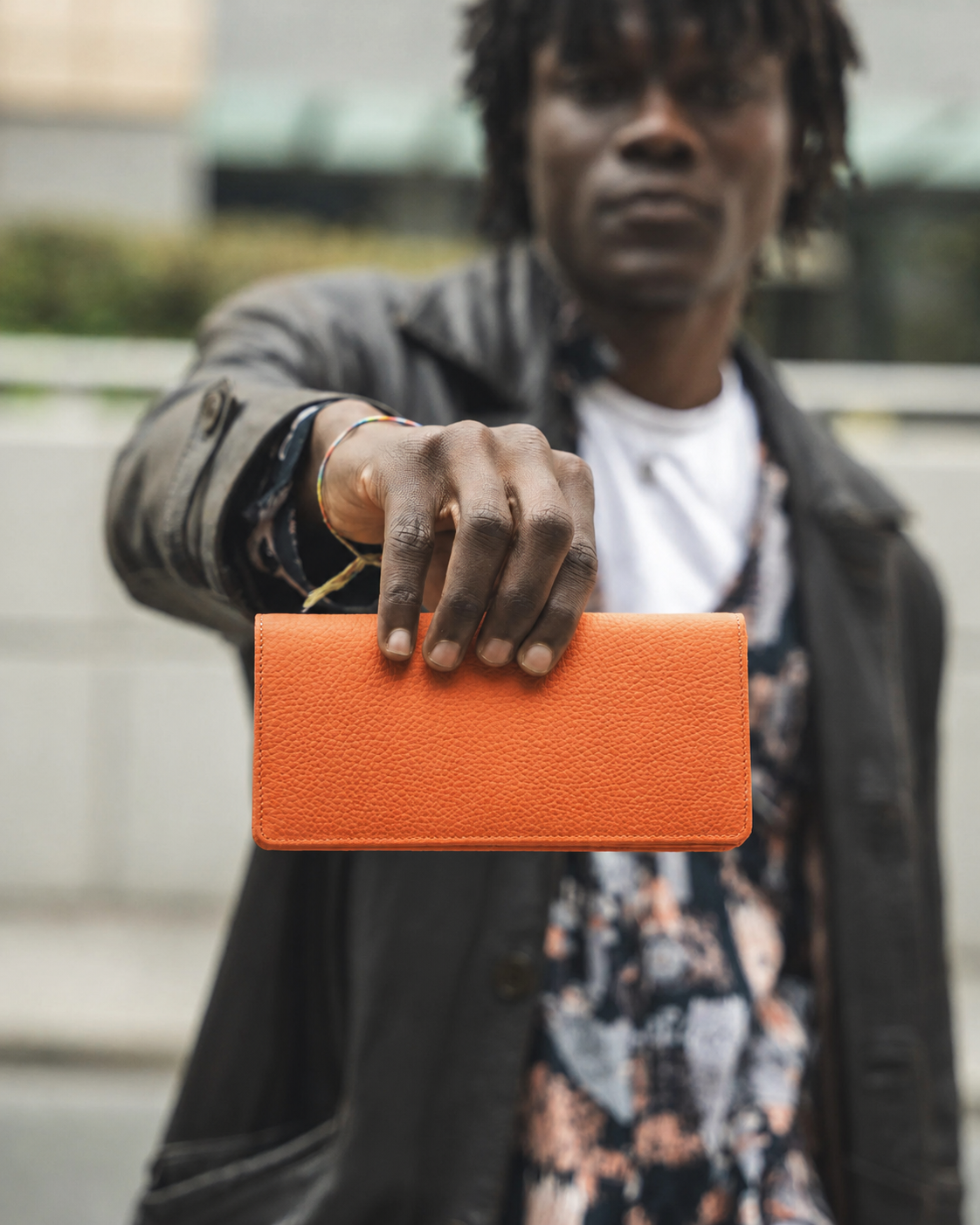 Amsterdam Orange Genuine Leather Phone Wallet with Hand Strap