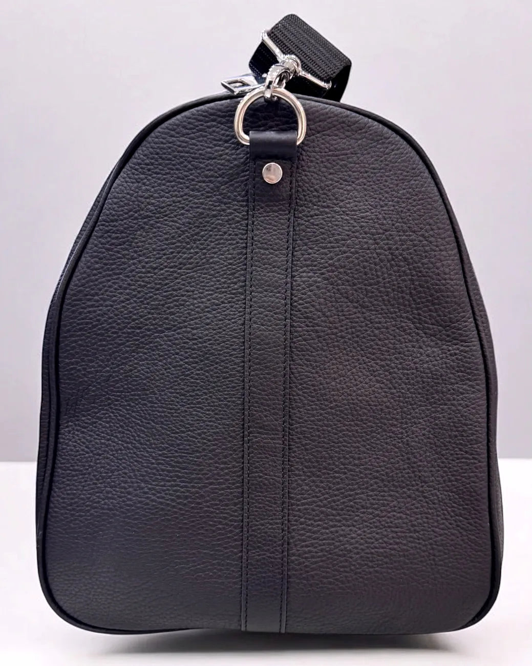 Swieqi Classic Black Genuine Leather Zip Travel Duffle Bag