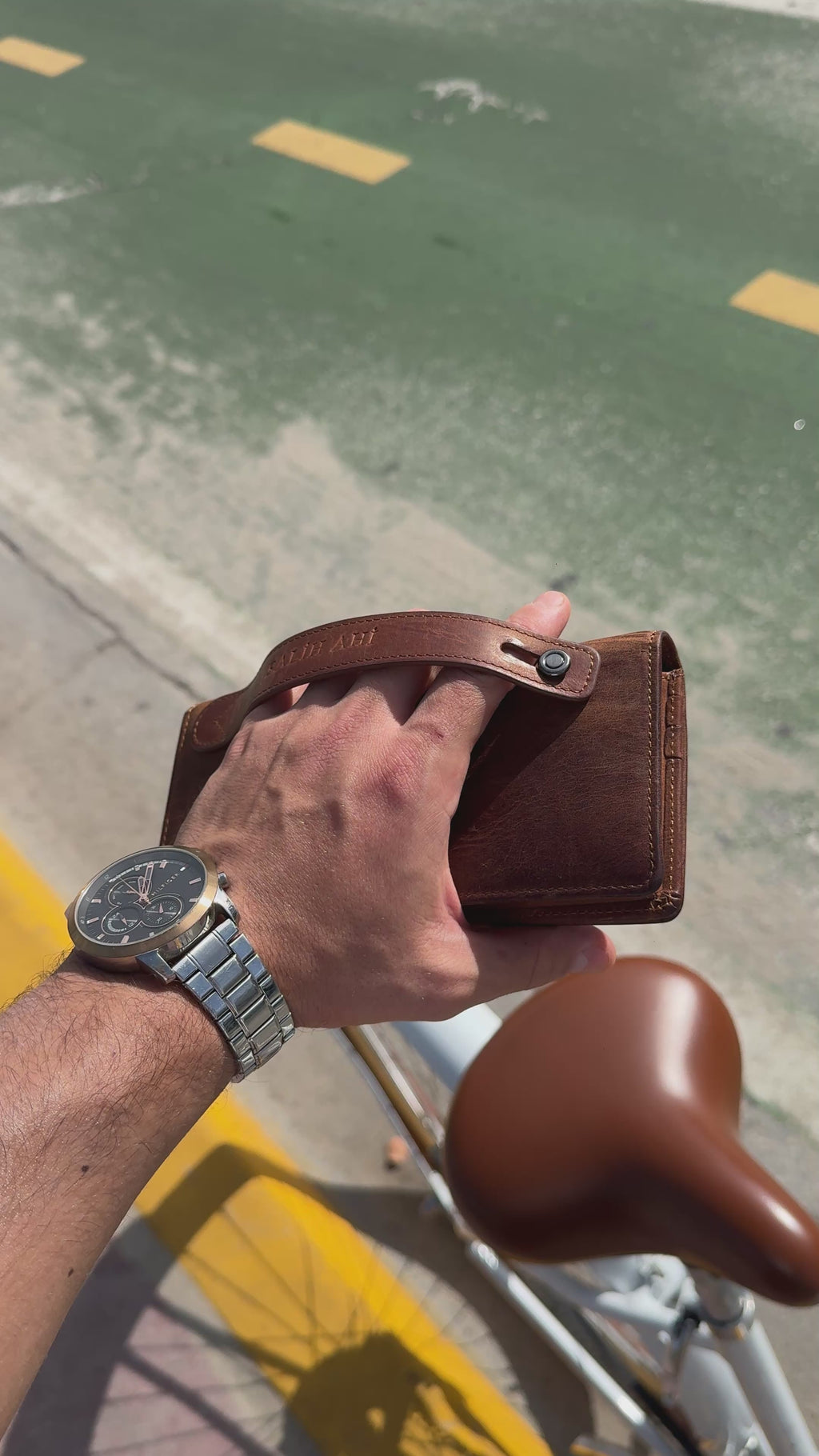 Shanghai Vintage Brown Genuine Leather Phone Wallet with Hand Strap